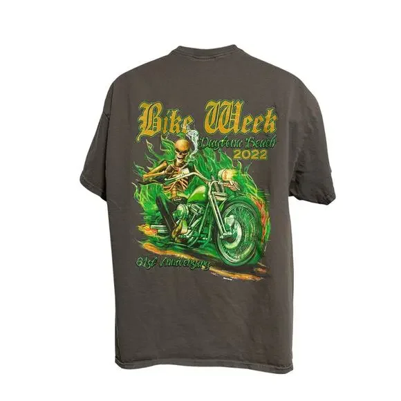 Bike Week Daytona Beach 2022 T Shirt Motorcycle Flames Skeleton Size XL - Picture 4 of 5
